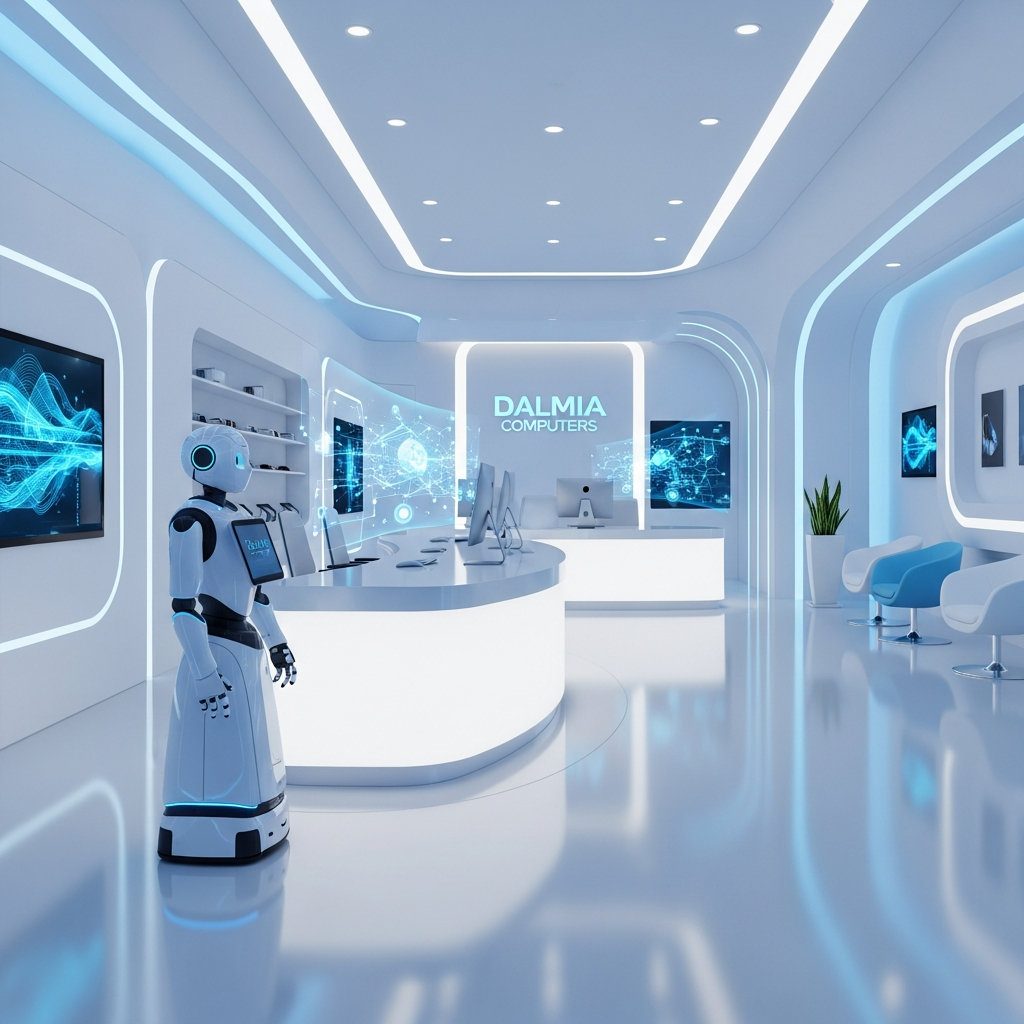 Premium Dalmia Computers service floor with a friendly care robot