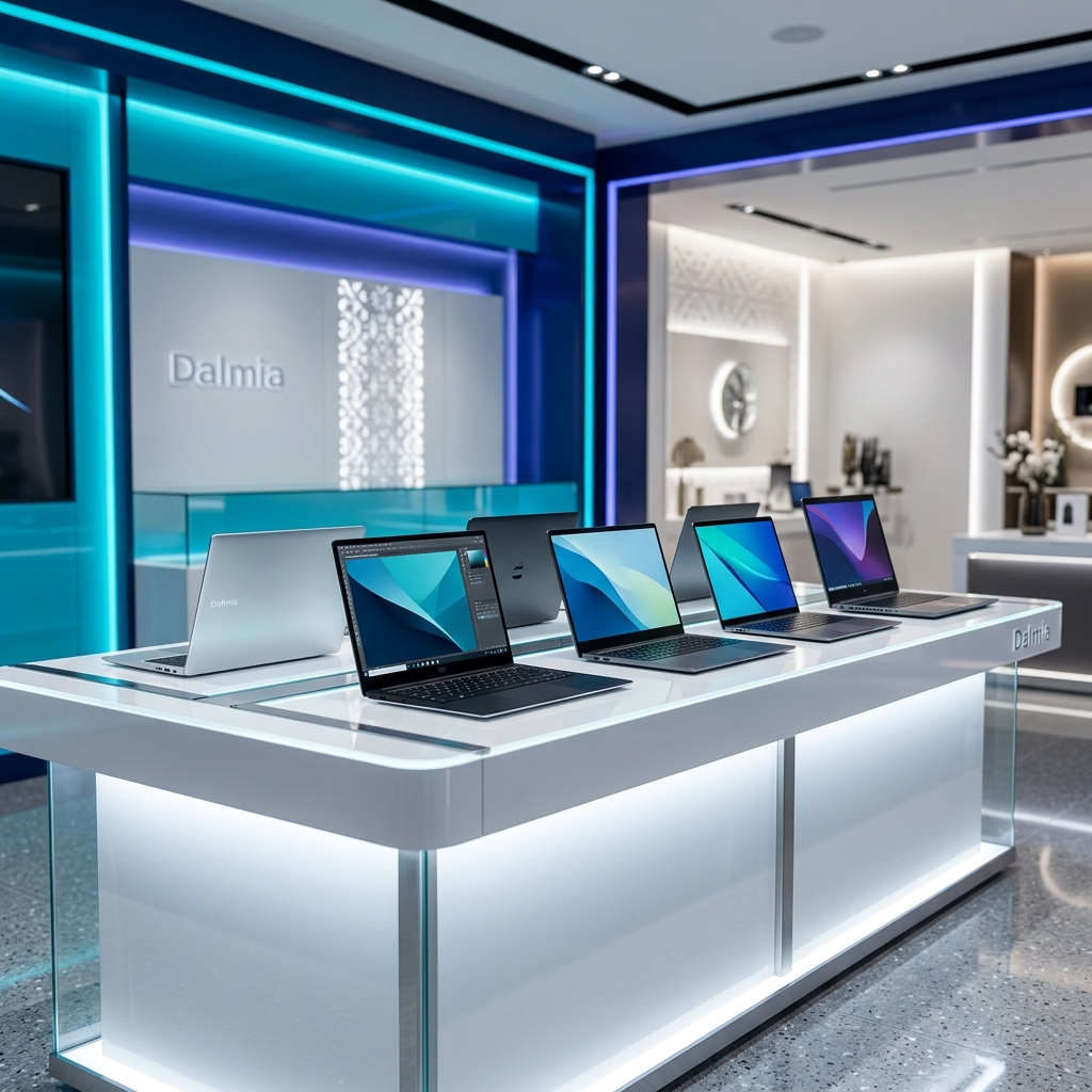 Laptop showroom display with high-end devices