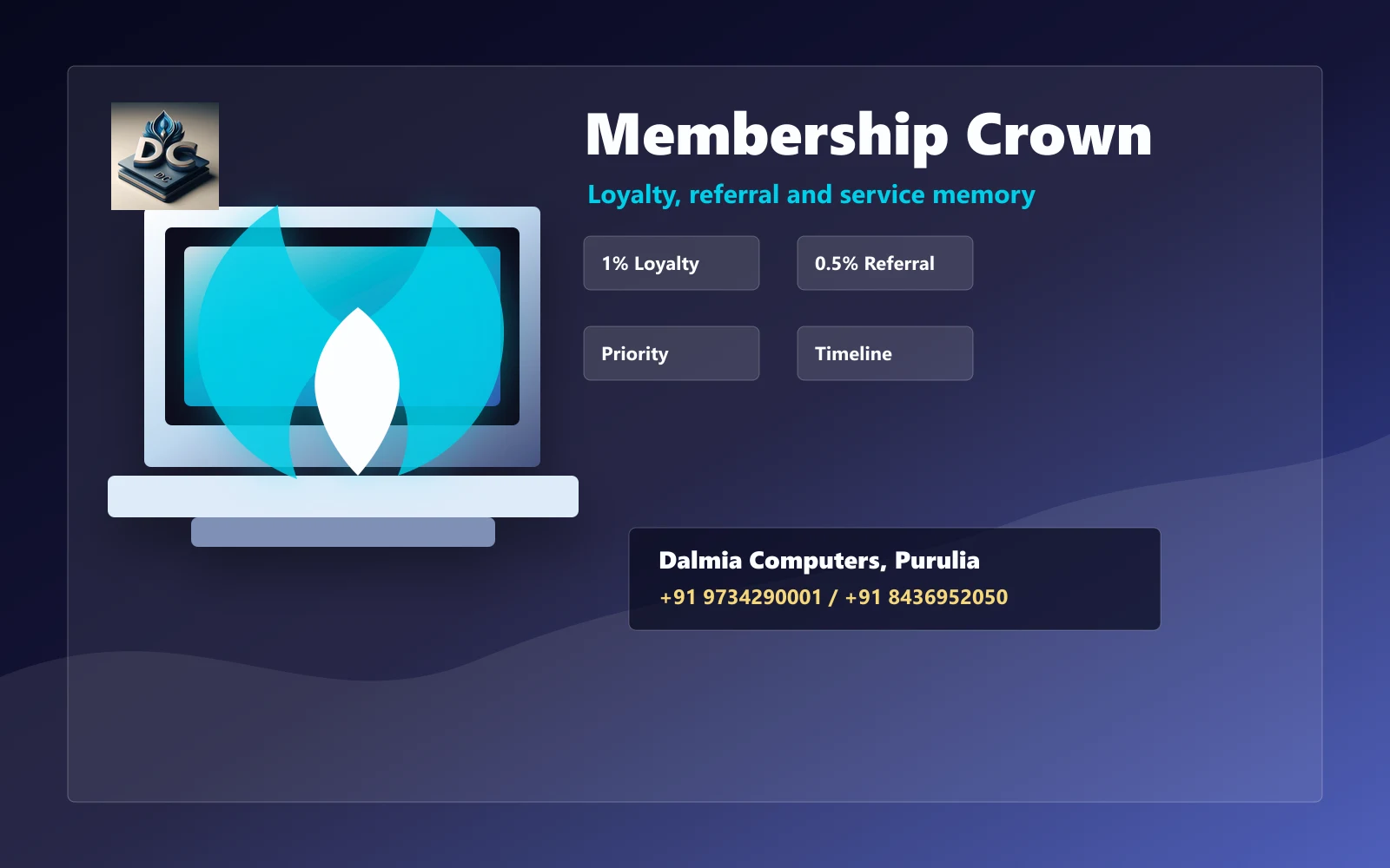 Dalmia Computers membership crown card